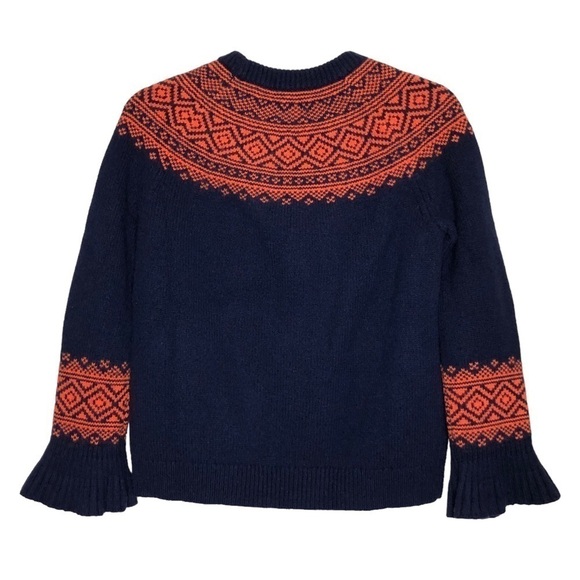 J. CREW - Merino Wool Navy Blue & Orange Fair Isle Crew Neck Sweater - Size XS - Picture 2 of 6